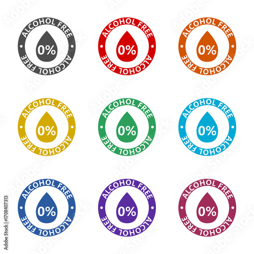 Alcohol free Sign icon isolated on white background. Set icons colorful