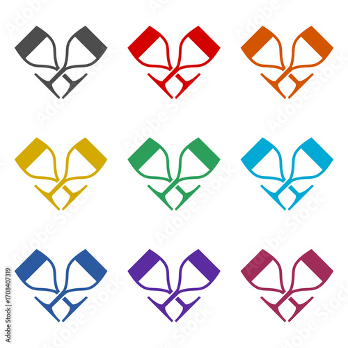 Crossed glasses with wine silhouettes icon isolated on white background. Set icons colorful