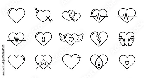 Hand drawn heart icons collection romantic love symbols diverse styles artistic sketch collection vector