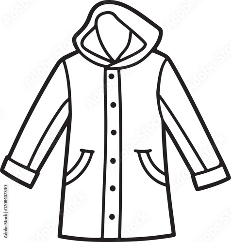 raincoat line art, coloring book page line art drawing, vector and illustration
