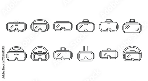 Collection of hand drawn virtual reality vr headset icons diverse perspectives technology concept vector