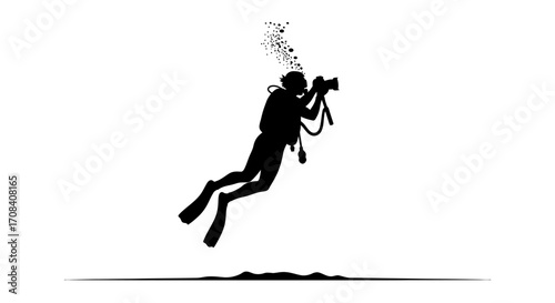Dynamic scuba diver capturing underwater moments with professional camera gear, exploring ocean depths.