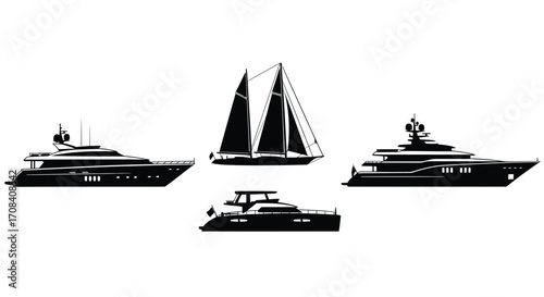 Diverse fleet of luxury yachts and sailing ships showcasing maritime elegance and boating lifestyle vector
