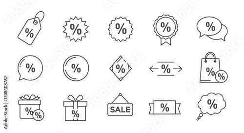 Hand drawn discount and percentage sale icons for retail and marketing promotions vector