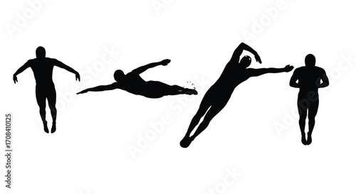 Dynamic silhouettes of swimmers capturing movement through water sports action vector