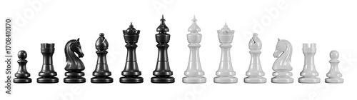 All Chess Pieces set Isolated on Transparent Background.