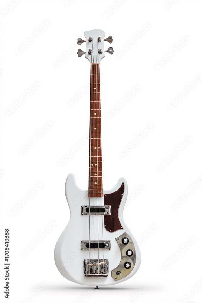 Obraz premium A white background image of a bass, a musician's personal instrument. Ai generate.