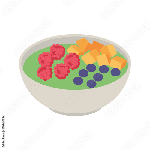 Healthy smoothie bowl creation kitchen food art bright colors top view nutritional delight. Vector illustration