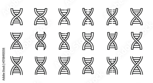 Collection of hand-drawn dna double helix symbols representing genetic science and research concepts vector