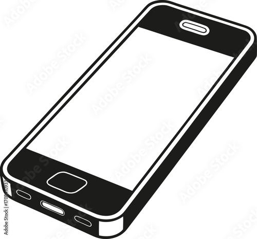 black smartphone illustration with blank screen on white background