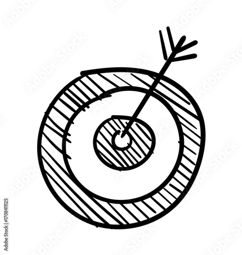 Target bullseye:  A simple hand-drawn target bullseye with an arrow at the centre.