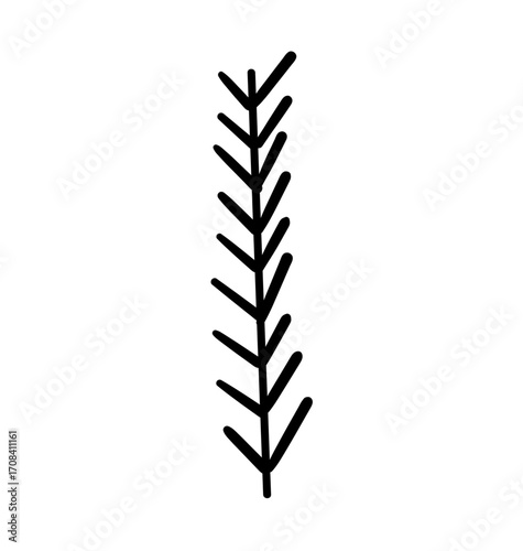 Simplified Plant Illustration: A minimalist black and white illustration of a plant's stem with multiple leaves, showcasing simplicity in a clean design.