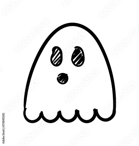 Spooky Sketch: A minimalist sketch of a cute ghost with an adorable and surprising expression. It is a charming representation of the supernatural, conveying a whimsical and innocent essence.