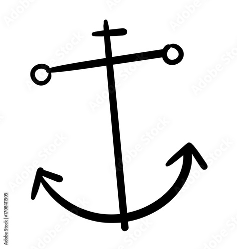 Anchor emblem of hope: A hand-drawn illustration featuring a simplistic yet evocative anchor symbol, representing stability, hope, and a nautical theme.