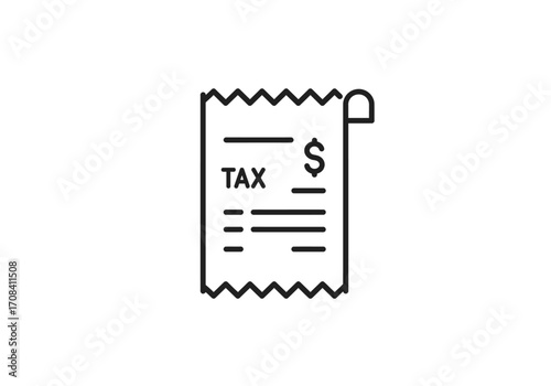Simple line icon of a tax receipt with a dollar sign. Vector illustration for finance,accounting, business expenses, and payment concepts