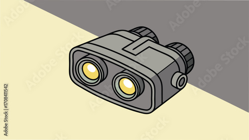 Binoculars with yellow lenses on a split background