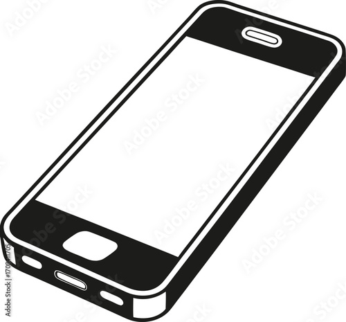 black smartphone illustration with blank screen on white background