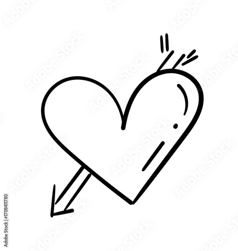 Pierced Heart Icon: A stark, bold, black and white sketch of a heart, bisected by an arrow, conveys themes of love, loss, and heartache.
