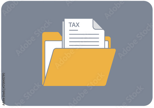 Flat design illustration of a tax return file in a folder, symbolizing financial planning, annual reporting, and business accounting