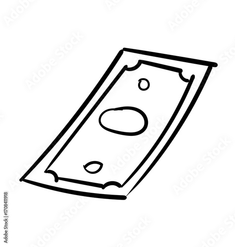 Money Note Drawing: A hand-drawn dollar note illustration capturing the concept of financial transaction and wealth.