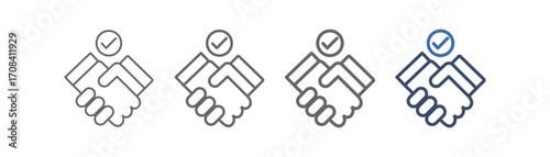 
outline icon set onboarding with handshake and check mark design