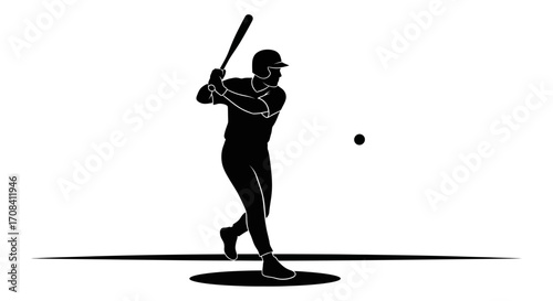 Dynamic baseball player swings bat powerfully at incoming ball ready to hit a home run