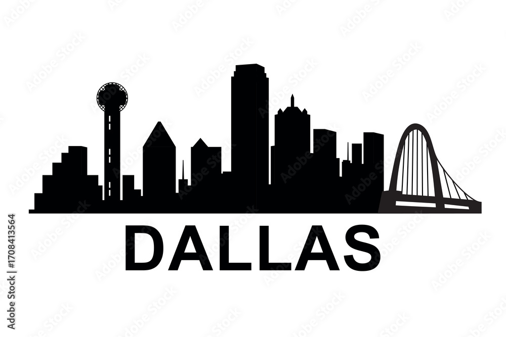 Fototapeta premium Dallas city skyline silhouette with iconic tower and bridge