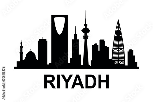 Riyadh skyline silhouette with Kingdom Centre and iconic towers