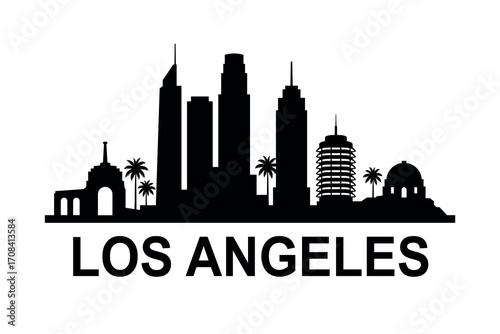 Minimalist Los Angeles skyline silhouette with iconic city landmarks