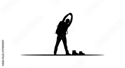 Adventurous hiker stretching before a challenging trek, ready for exploration and outdoor pursuits.