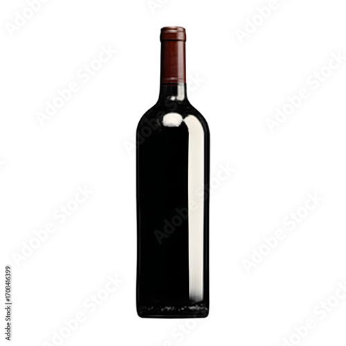 A full bottle of red wine, isolated on transparent background
