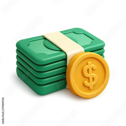 3D icon Stack of Money with Coin
