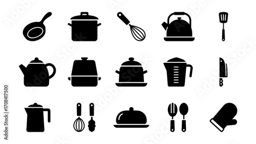 Kitchen Utensils Collection Black and White Cooking Essentials
