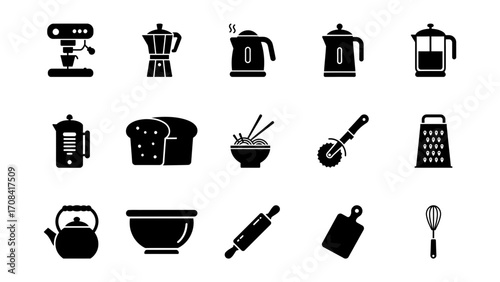 Kitchen Icons Illustrative Collection of Culinary Tools and Appliances in Silhouette