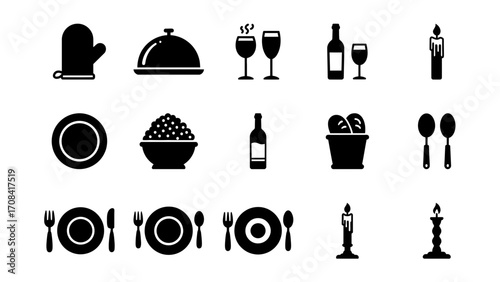 Elegant Dining and Culinary Concept Icons A Vector Collection for Restaurant and Kitchen Design Projects