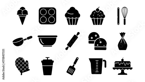 Baking Icons Set Kitchen Tools and Sweet Treats for Culinary Creations