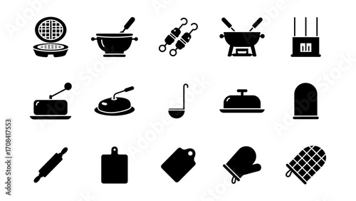 Kitchen Utensils Icons Black and White Cooking Equipment