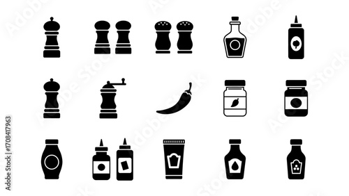 Spice Rack Icons Salt, Pepper, Sauces, & More
