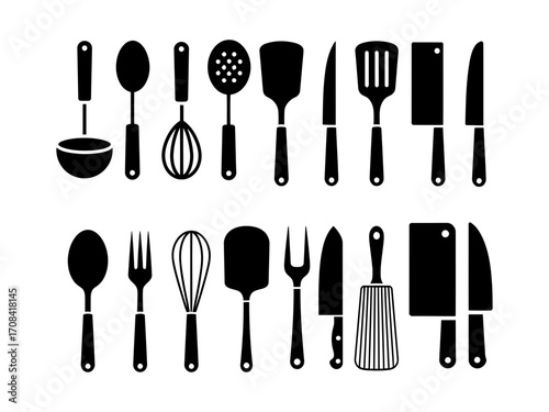 Kitchen Utensils Vector Set Black Silhouette Icons for Cooking and Baking