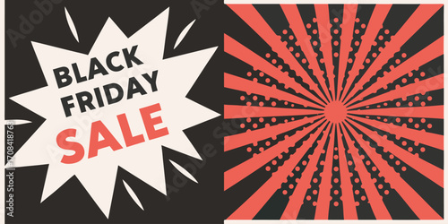 A bold and modern Black Friday sale banner with a dynamic red and black color scheme. The left side features a solid black background with large white text reading BLACK FRIDAY SALE and smaller yellow