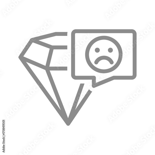 Diamond with sad face in bubble line icon. Disappointment or value loss symbol. Vector illustration