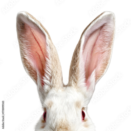 Close-up of white rabbit ears isolated PNG with Transparent Background