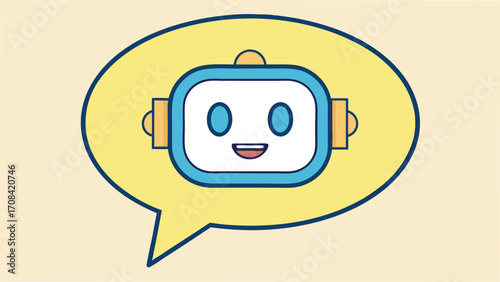 Cute robot face in a speech bubble artificial intelligence