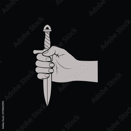 Hand Holding a Medieval Dagger A Vintage Illustration