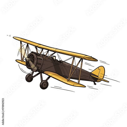 Vintage plane in flight air show digital illustration clear sky aerial view aviation enthusiasm. Vector illustration