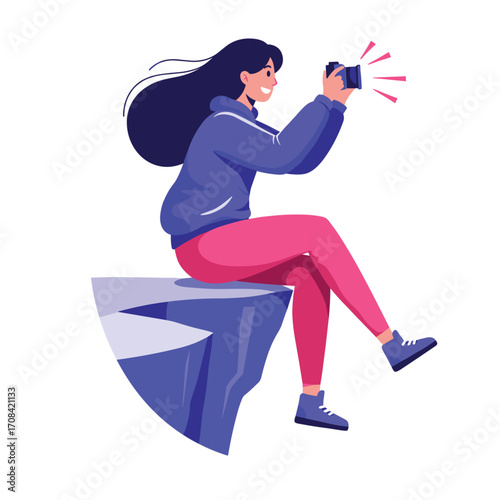 Capturing moments a photographer's journey outdoor setting digital art creative perspective. Vector illustration