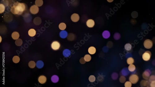 A captivating seamlessly looping video featuring shimmering bokeh lights dancing and blurring against a dark, festive backdrop marketing, lights, looping