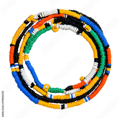 Colorful traditional african waist beads with vibrant patterns, isolated on transparent background