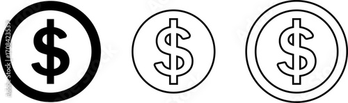 Three stylized coins with dollar signs in a row