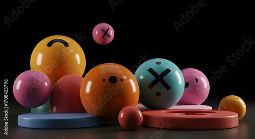 Colorful Emojis on Platforms: A 3D Render of Playful  Moods and Expressions